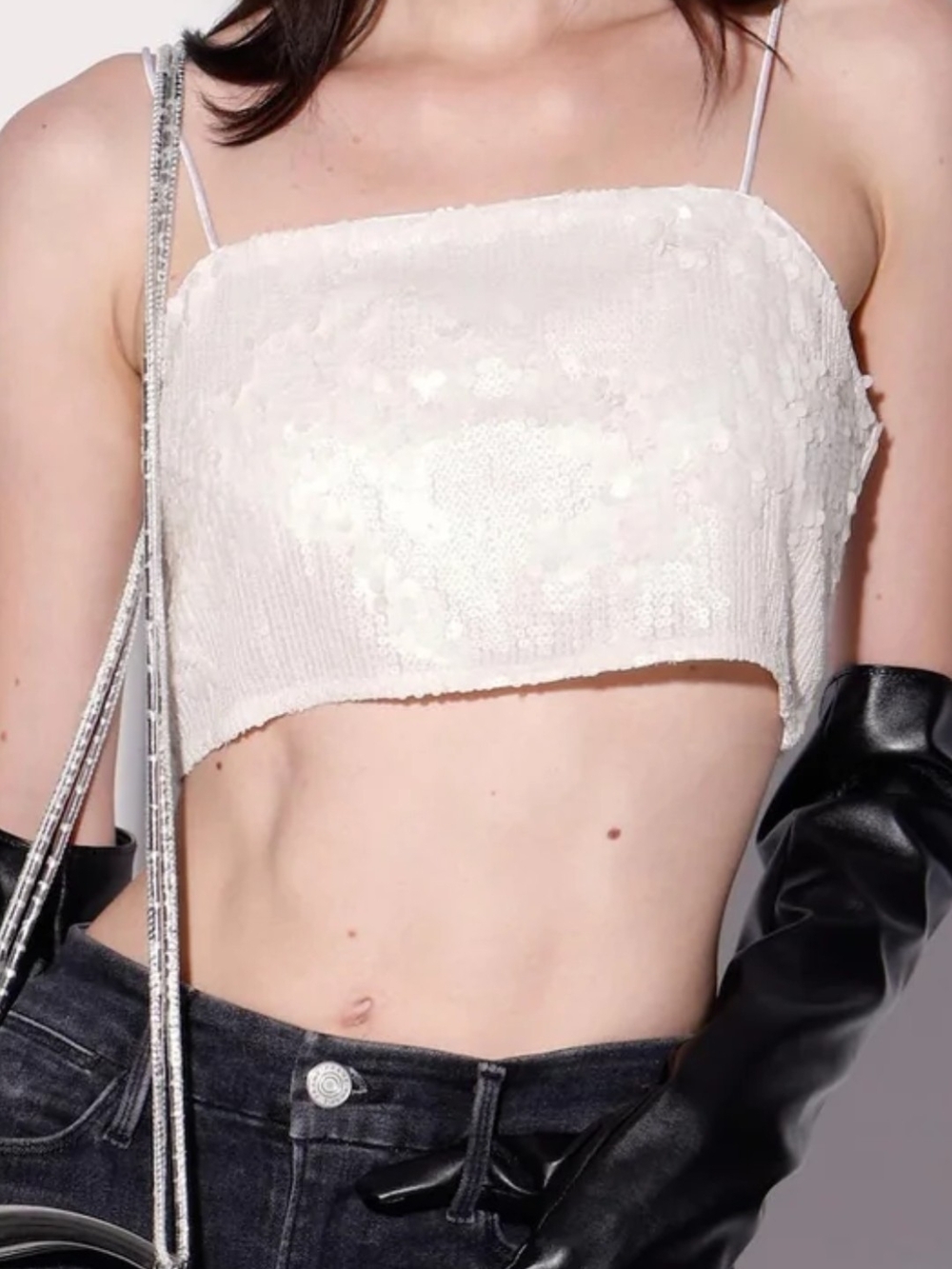 Walter Baker White Sequin Crop Cami